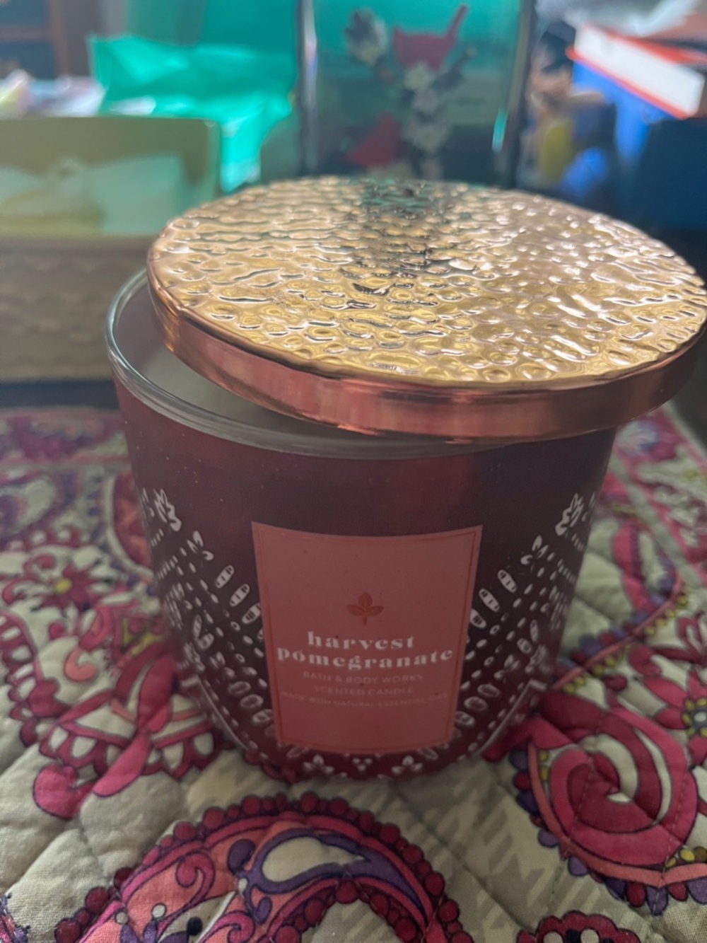 Bath & Body Works Harvest Pomegranate Candle - Brown & Gold